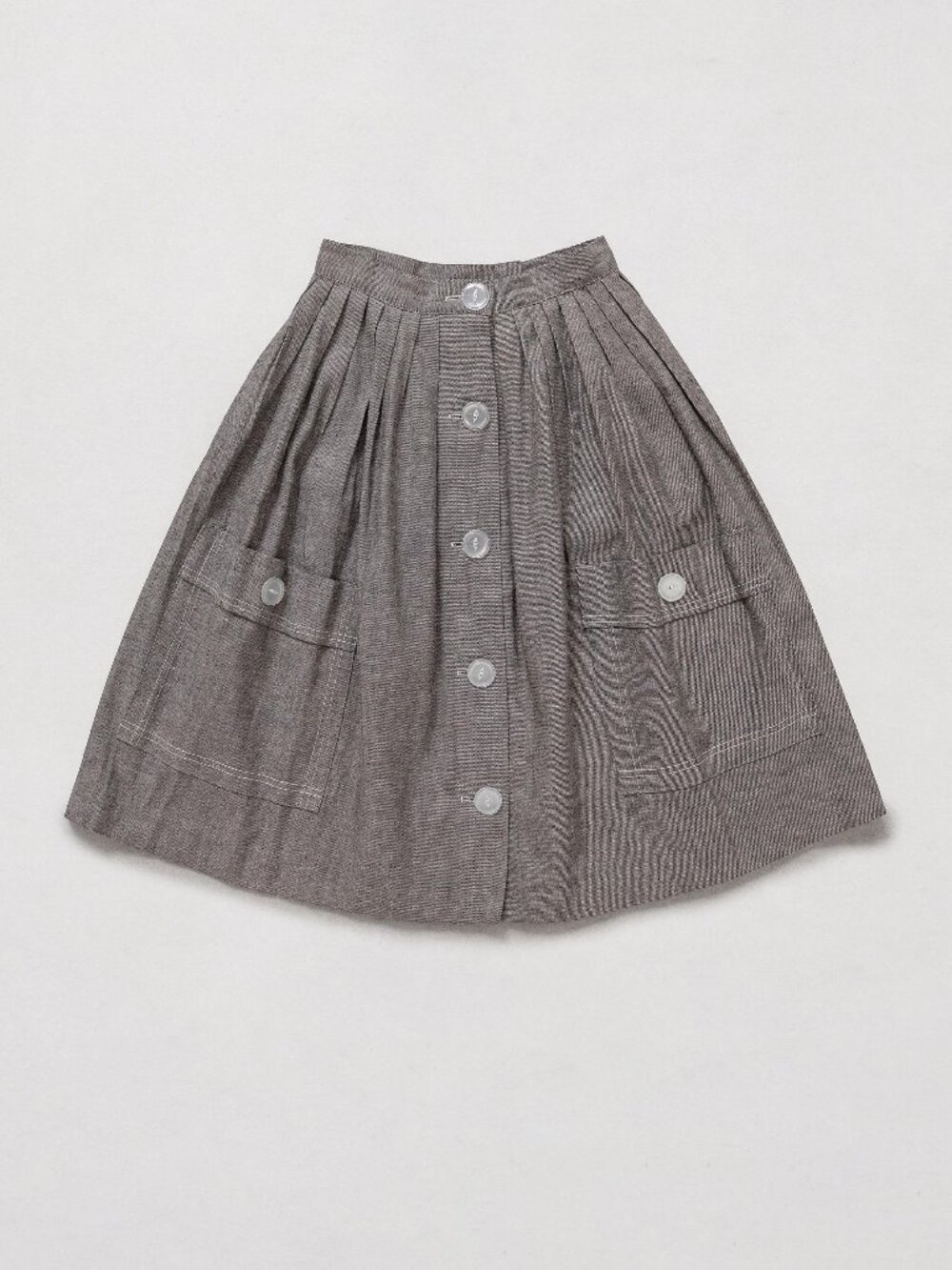 Vintage Grey Severe Pleated Skirt Linen Knee Length Xs / 24 Inch Waist - Picture 3 of 10
